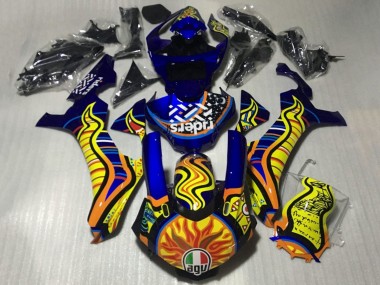 Custom 2015-2019 Yamaha YZF 1000 R1 Motorcycle Fairings - Blue Yellow Orange Tribal Sun