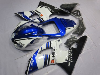 Custom 1998-1999 Yamaha YZF 1000 R1 Motorcycle Fairings - White Blue Glossy Black ENEOS Semakin Didepan