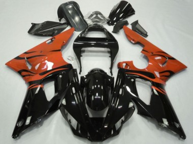 Custom 2000-2001 Yamaha YZF 1000 R1 Motorcycle Fairings - Orange Glossy Black Flame