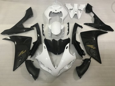 Custom 2007-2008 Yamaha YZF 1000 R1 Motorcycle Fairings - White Faux Carbon Fiber Gold Decal