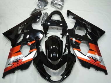 Custom 2004-2005 Suzuki GSXR 600 / GSXR 750 Motorcycle Fairings - Glossy Black Orange White with Decal