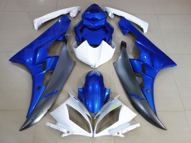 Custom 2006-2007 Yamaha YZF R6 Motorcycle Fairings - White Blue Matte Black