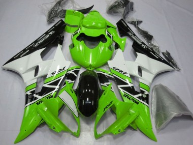 Custom 2006-2007 Yamaha YZF R6 Motorcycle Fairings - Green White Glossy Black