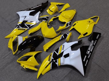 Custom 2006-2007 Yamaha YZF R6 Motorcycle Fairings - Yellow White Glossy Black Motul Michelin