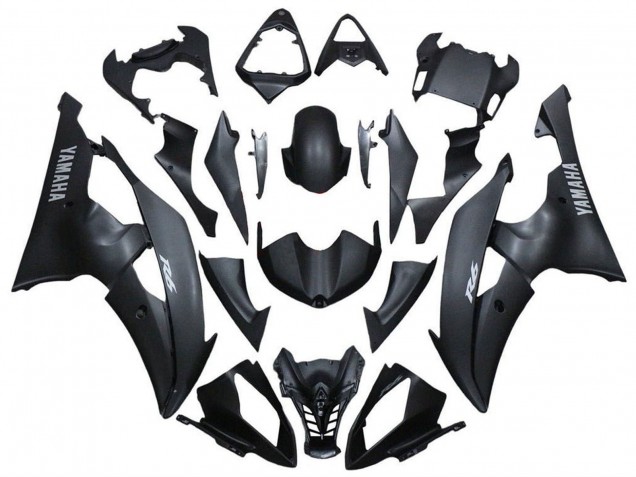 2008-2016 Yamaha YZF R6 Motorcycle Fairings - Matte Black Silver Decals