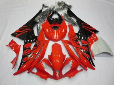 Custom 2008-2016 Yamaha YZF R6 Motorcycle Fairings - Red Glossy Black Flame