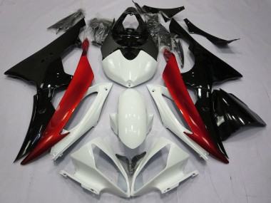 Custom 2008-2016 Yamaha YZF R6 Motorcycle Fairings - White Red Glossy Black