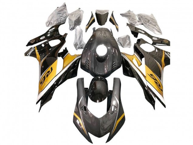 2017-2023 Yamaha YZF R6 Motorcycle Fairings - Gold White Black Faux Carbon Fiber
