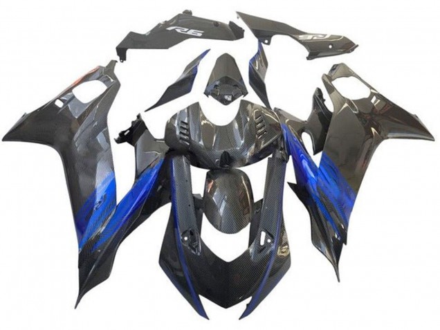 2017-2023 Yamaha YZF R6 Motorcycle Fairing - Blue Black Faux Carbon Fiber
