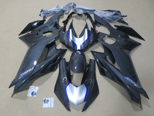 2017-2023 Yamaha YZF R6 Motorcycle Fairings - Silver Blue Black Faux Carbon Fiber