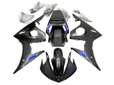 Custom 2005 Yamaha YZF R6 Motorcycle Fairings - Matte Black Blue