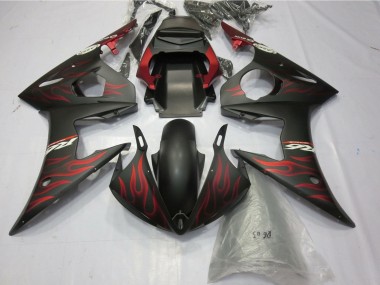 Custom 2005 Yamaha YZF R6 Motorcycle Fairings - Matte Black Matte Red Flame