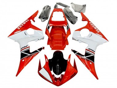 Custom 2003-2004 Yamaha YZF R6 Motorcycle Fairings - Red White Glossy Black Stripe