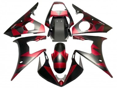 Custom 2003-2004 Yamaha YZF R6 Motorcycle Fairings - Red Matte Black Geometric
