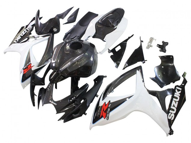 2006-2007 Suzuki GSXR 600/750 Motorcycle Fairings - Black White Carbon Fiber Style