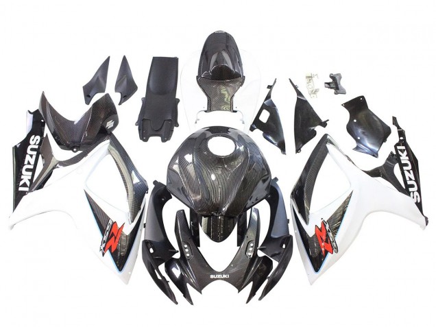 2006-2007 Suzuki GSXR 600/750 Motorcycle Fairings - Black White Carbon Fiber Style