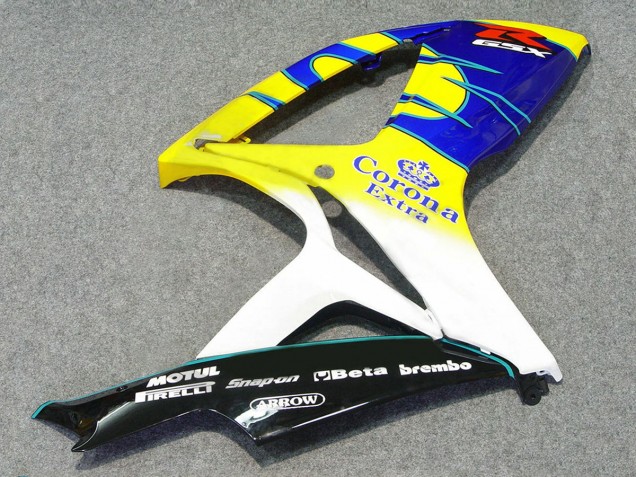 2006-2007 Suzuki GSXR 600/750 Motorcycle Fairings - White Blue Yellow Corona Alstare