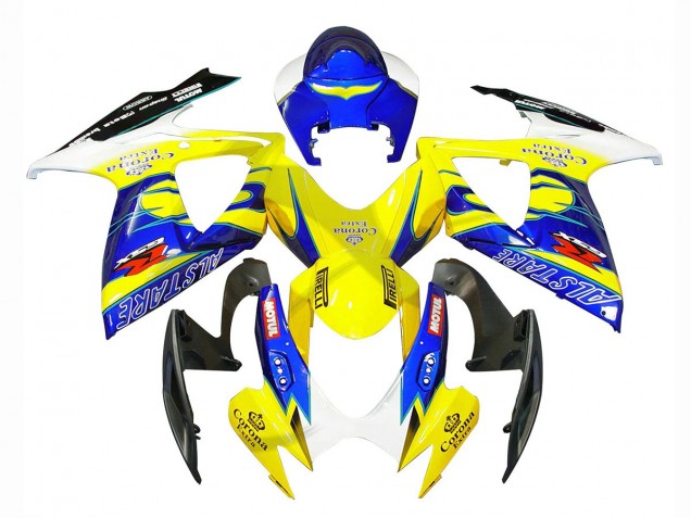 2006-2007 Suzuki GSXR 600/750 Motorcycle Fairings - White Blue Yellow Corona Alstare
