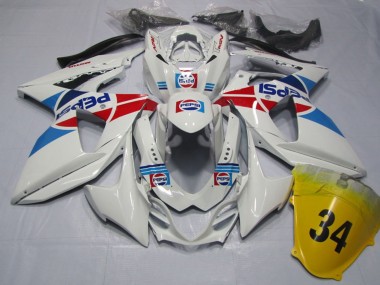 Custom 2009-2016 White Blue Red Pepsi 34 Suzuki GSXR 1000 Motorcycle Fairings