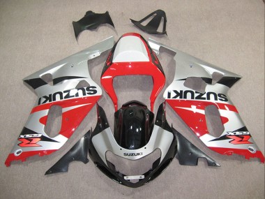 Custom 2001-2003 Silver Red Glossy Black Suzuki GSXR 600 Motorcycle Fairings