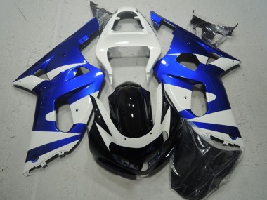 Custom 2001-2003 White Blue Glossy Black Suzuki GSXR 600 Motorcycle Fairings