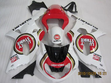 Custom 2001-2003 White Red Lucky Strike Suzuki GSXR 600 Motorcycle Fairings