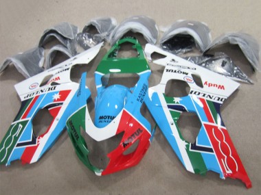 Custom 2004-2005 White Blue Green Red Motul Suzuki GSXR 600 Motorcycle Fairings