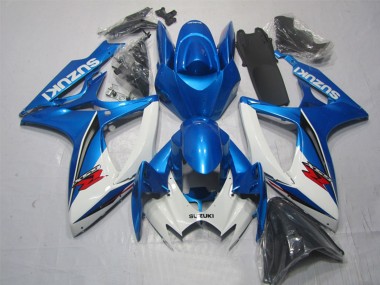 Custom 2006-2007 White Blue Red Suzuki GSXR 600 Motorcycle Fairing