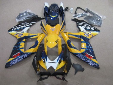 Custom 2008-2010 White Yellow Blue Alstare Corona Extra Suzuki GSXR 600 Motorcycle Fairings