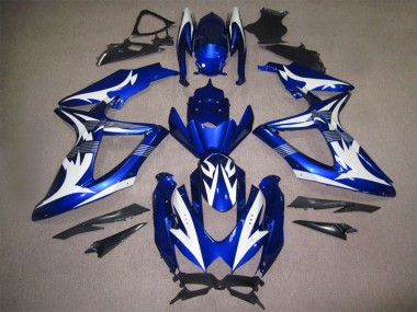 Custom 2008-2010 White Blue Suzuki GSXR 600 Motorcycle Fairings