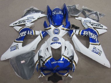 Custom 2008-2010 White Blue Lucky Strike Motul Suzuki GSXR 600 Motorcycle Fairings