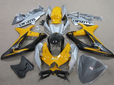 Custom 2008-2010 Yellow Silver Glossy Black Suzuki GSXR 600 Motorcycle Fairings