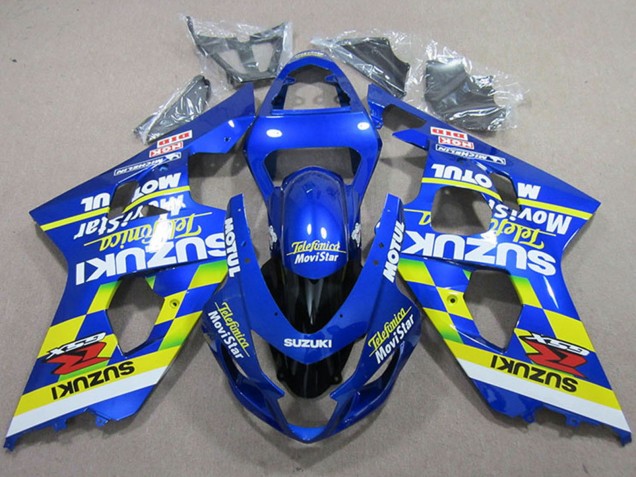 2004-2005 Blue Neon Yellow Telefunica MoviStar Motul Suzuki GSXR 750 Motorcycle Fairings