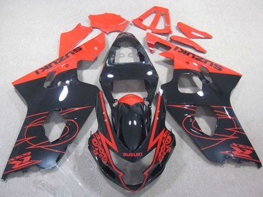 Custom 2004-2005 Red Glossy Black Suzuki GSXR 750 Motorcycle Fairings