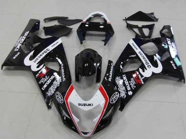 Custom 2004-2005 Glossy Black White Red Beacon Suzuki GSXR 750 Motorcycle Fairings