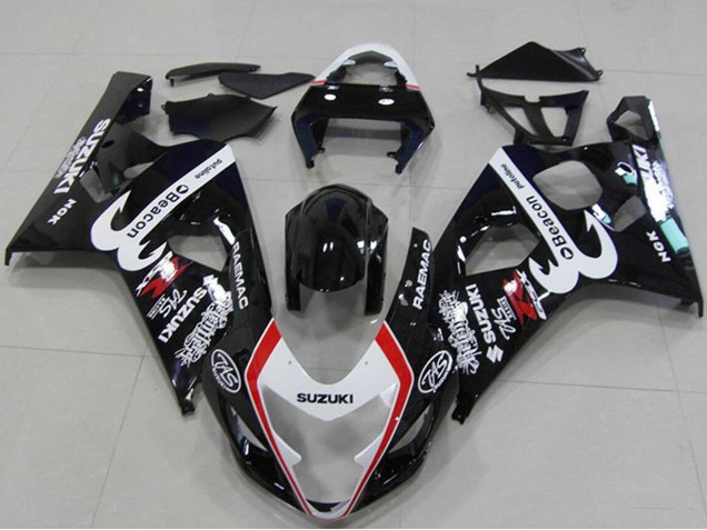 2004-2005 Glossy Black White Red Beacon Suzuki GSXR 750 Motorcycle Fairings