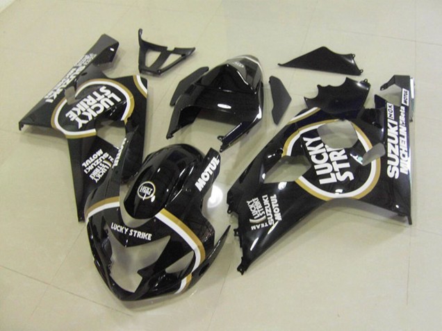 2004-2005 Glossy Black White Lucky Strike Motul Suzuki GSXR 750 Motorcycle Fairings