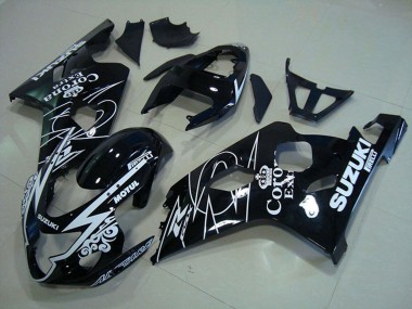 Custom 2004-2005 Glossy Black White Corona Extra Motul Suzuki GSXR 750 Motorcycle Fairings