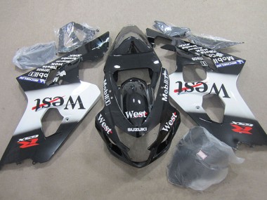 Custom 2004-2005 Glossy Black White West Moil Suzuki GSXR 750 Motorcycle Fairings