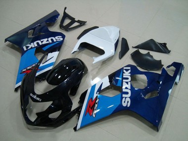 Custom 2004-2005 White Blue Glossy Black Suzuki GSXR 750 Motorcycle Fairings