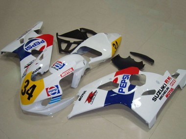 Custom 2004-2005 White Blue Red Yellow Pepsi 34 Suzuki GSXR 750 Motorcycle Fairings