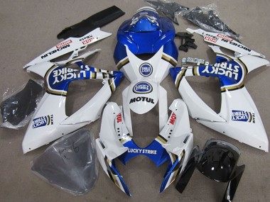 Custom 2006-2007 White Blue Michelin Motul Lucky Strike Suzuki GSXR 750 Motorcycle Fairings