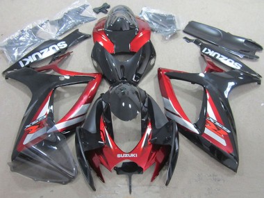 Custom 2006-2007 Red Glossy Black Suzuki GSXR 750 Motorcycle Fairings