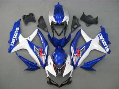 Custom 2008-2010 White Silver Blue Black Suzuki GSXR 750 Motorcycle Fairing