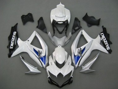Custom 2008-2010 White Silver Blue Black Suzuki GSXR 750 Motorcycle Fairings