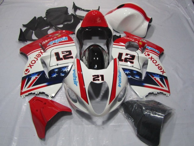 1996-2007 White Red Blue Xerox 21 Suzuki GSXR 1300 Hayabusa Motorcycle Fairings