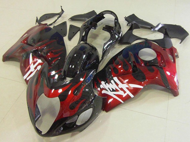 1996-2007 Glossy Black Red Flame Suzuki GSXR 1300 Hayabusa Motorcycle Fairings