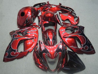 Custom 1996-2007 Red Silver Black Flame Suzuki GSXR 1300 Hayabusa Motorcycle Fairings