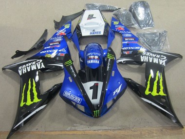 Custom 2002-2003 White Blue Black Neon Yellow Monster Graves 1 Yamaha YZF R1 Motorcycle Fairings