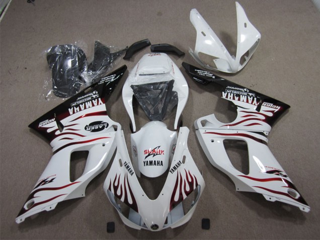 2009-2011 White Red Black Flame Yamaha YZF R1 Motorcycle Fairings